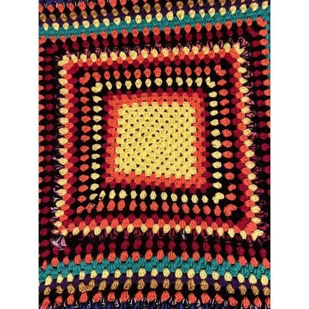 Rainbow Crochet‎ Afghan Throw Lap Blanket Handmade Granny Square 32.5×34.5
